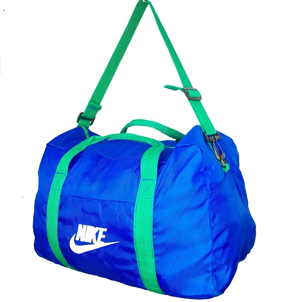 Vintage 90’s NIKE Sportswear Blue & Green Big Embroidered Logo Gym Duffle Bag OS - Picture 3 of 10